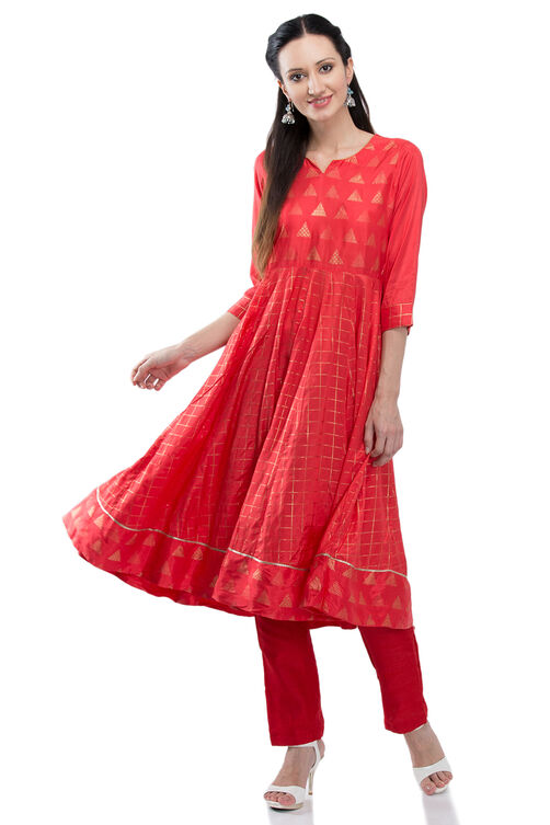 Coral Kalidar Viscose Kurta image number 0