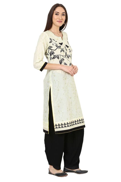 Beige Straight Cotton Kurta image number 2