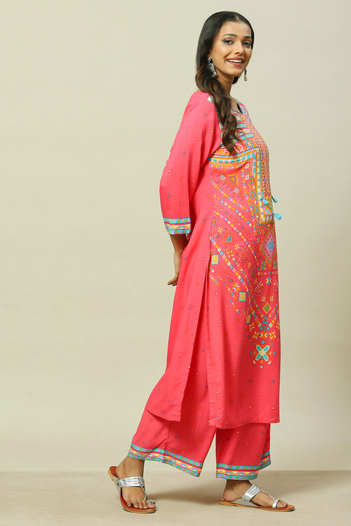 Pink Cotton Blend Woven Straight Kurta Suit Set image number 5