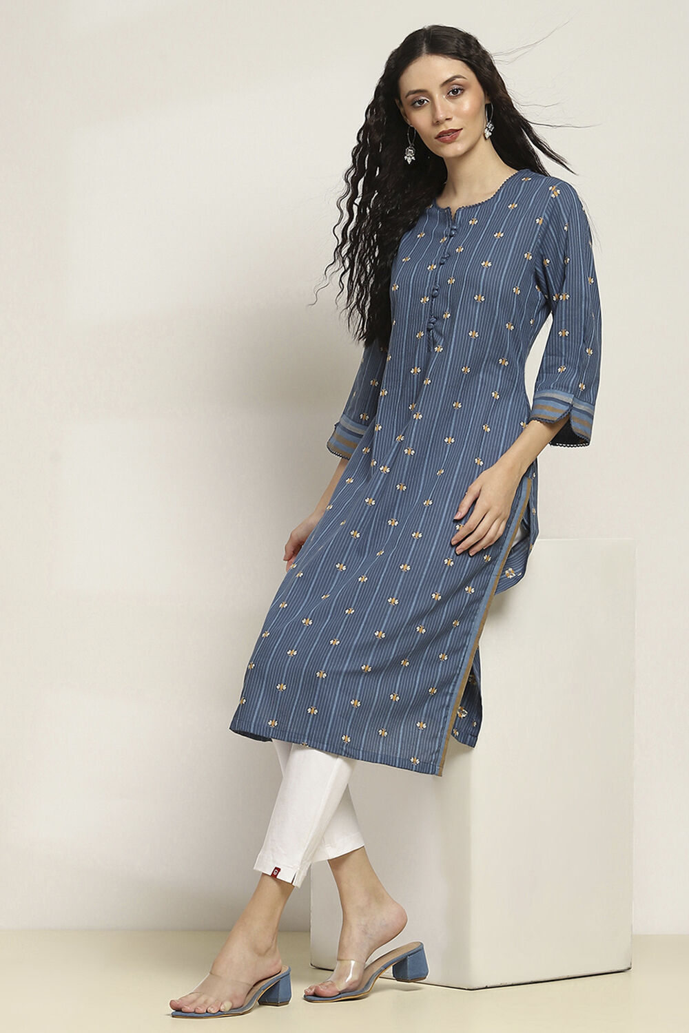 Indigo Cotton Yarn-Dyed Straight Kurta image number 0