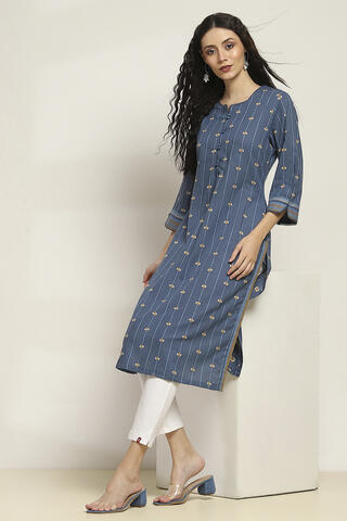 Rangriti Cotton Dyed Straight Kurta in Indigo
