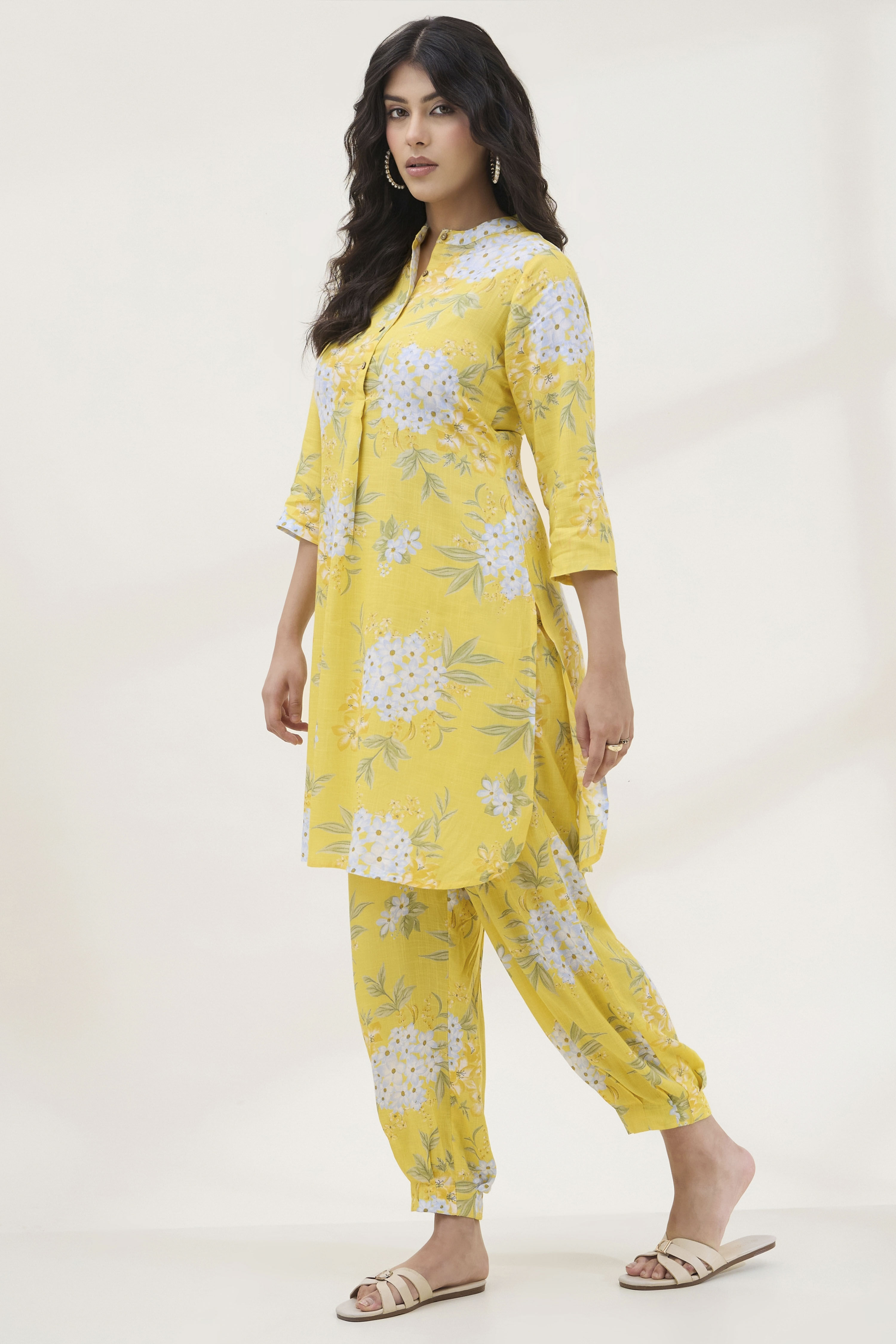 Yellow Viscose Rayon Straight Printed  image number 3