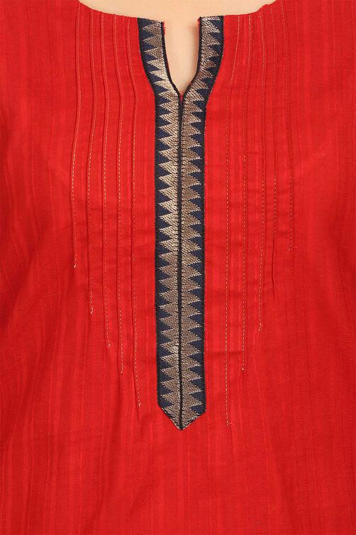 Red Straight Cotton Kurta image number 4