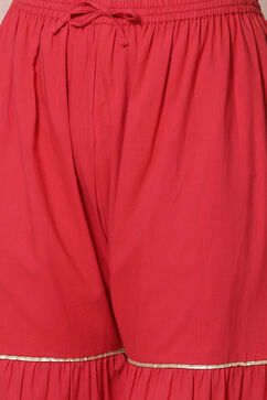 Red Poly Cotton Straight Suit Set image number 2