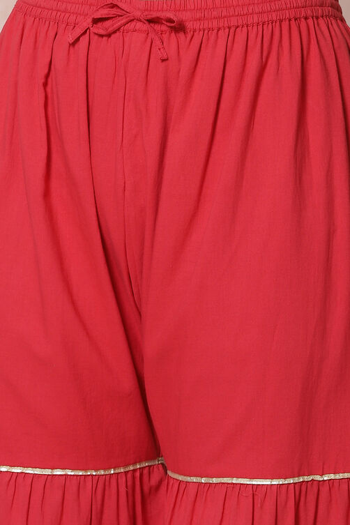 Red Poly Cotton Straight Suit Set image number 2
