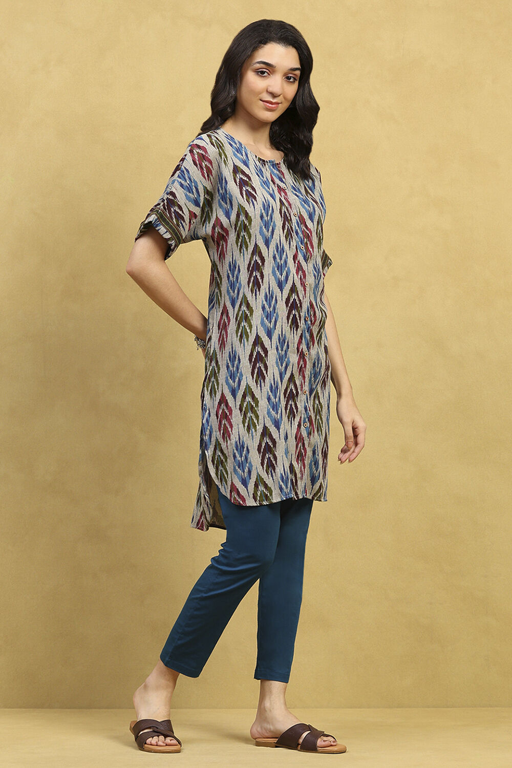 Grey Printed Straight Kurta image number 4