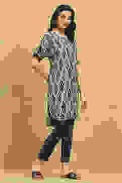 Grey Printed Straight Kurta image number 4