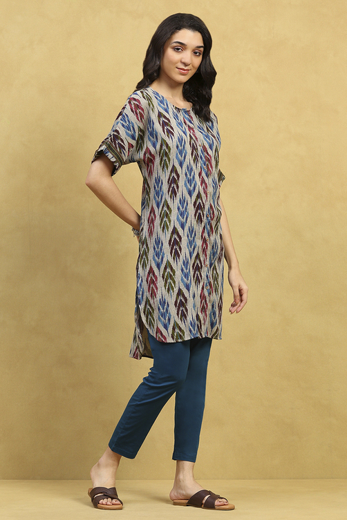 Grey Printed Straight Kurta image number 4