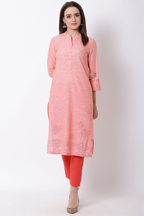 Orange Cotton Straight Kurta image number 0