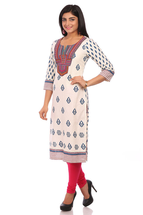 Beige Cotton Straight Kurta image number 3