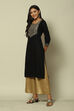 Black LIVA Straight Printed Kurta image number 2