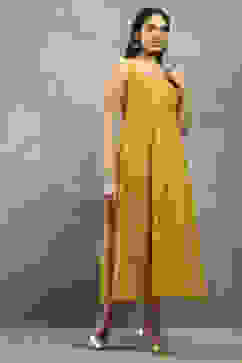 Mustard Viscose Blend Printed Kalidar Dress image number 5