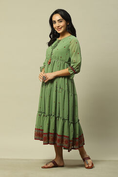 Green  Polyester Tiered Dress image number 2
