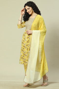 Yellow Viscose Woven Straight Kurta Suit Set image number 5