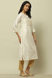 Off White Polyester Straight Kurta image number 4