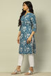 Blue Cotton Floral Printed Straight Kurta image number 2