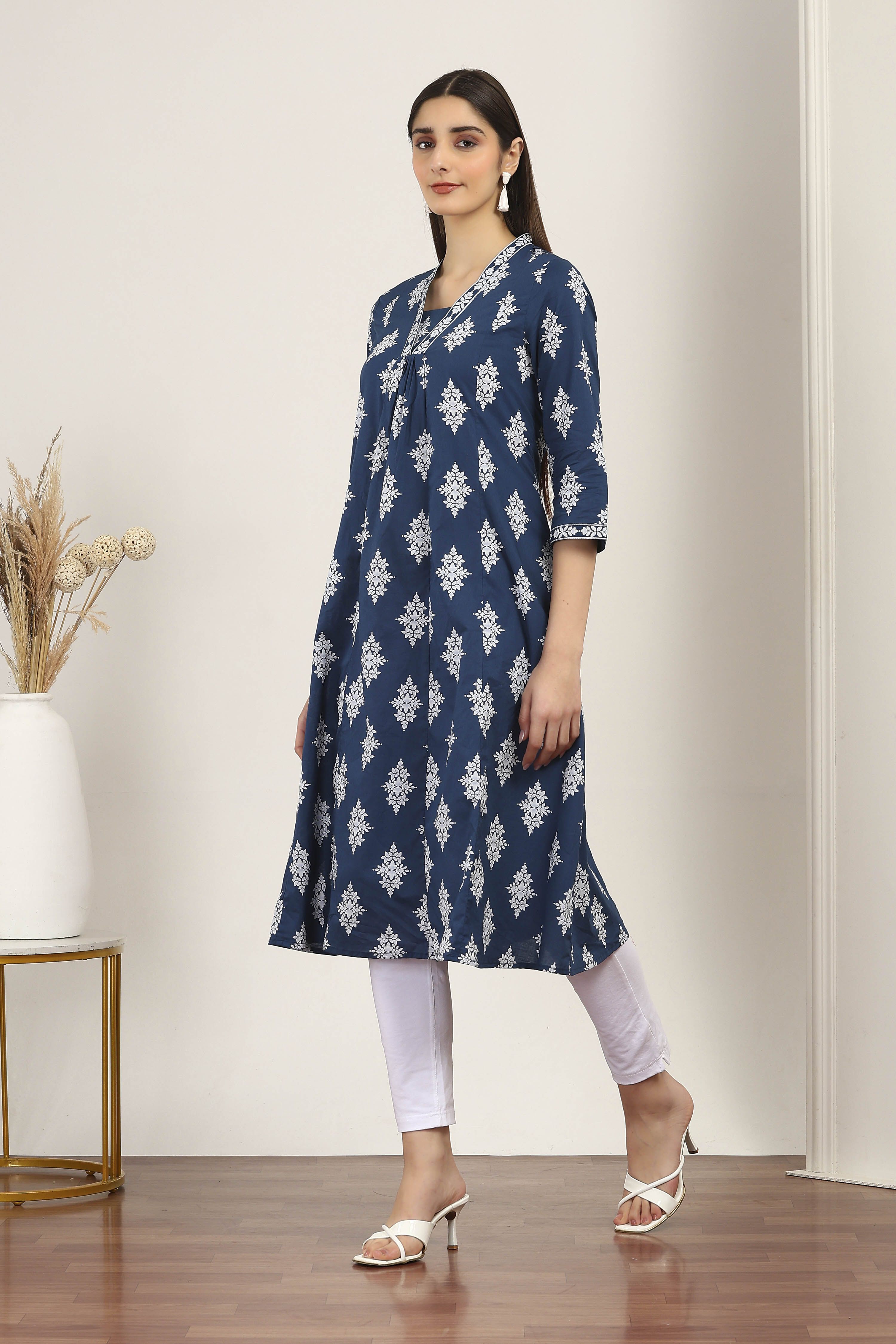 Blue Cotton A-line & Kalidar Kurtas image number 2