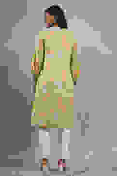 Green and Yellow Printed Straight Kurta image number 5