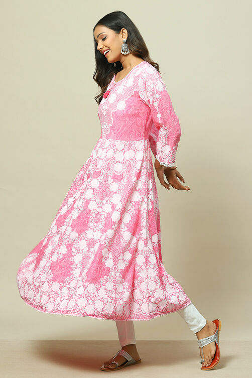 Pink LIVA Kalidar Kurta image number 2