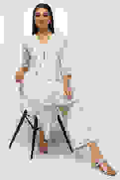 Off-White Cotton Printed A-Line Kurta Set image number 0