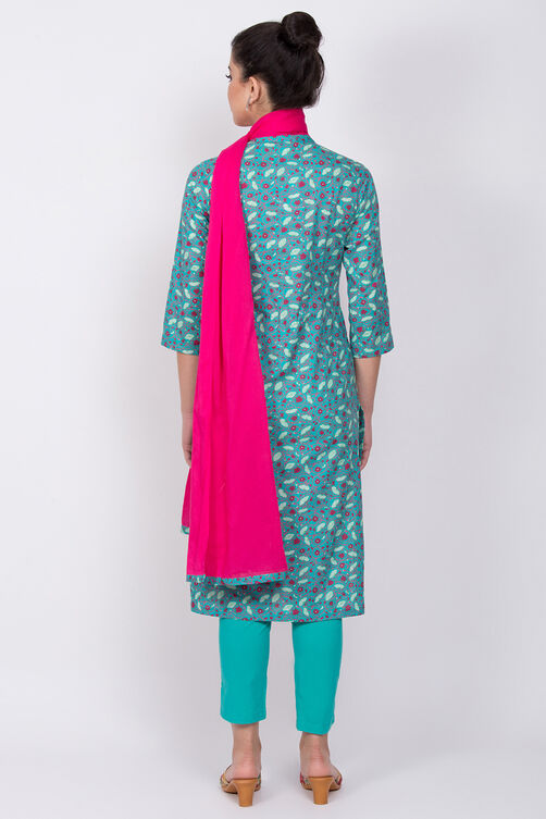 Green Cotton Straight Suit Set image number 4