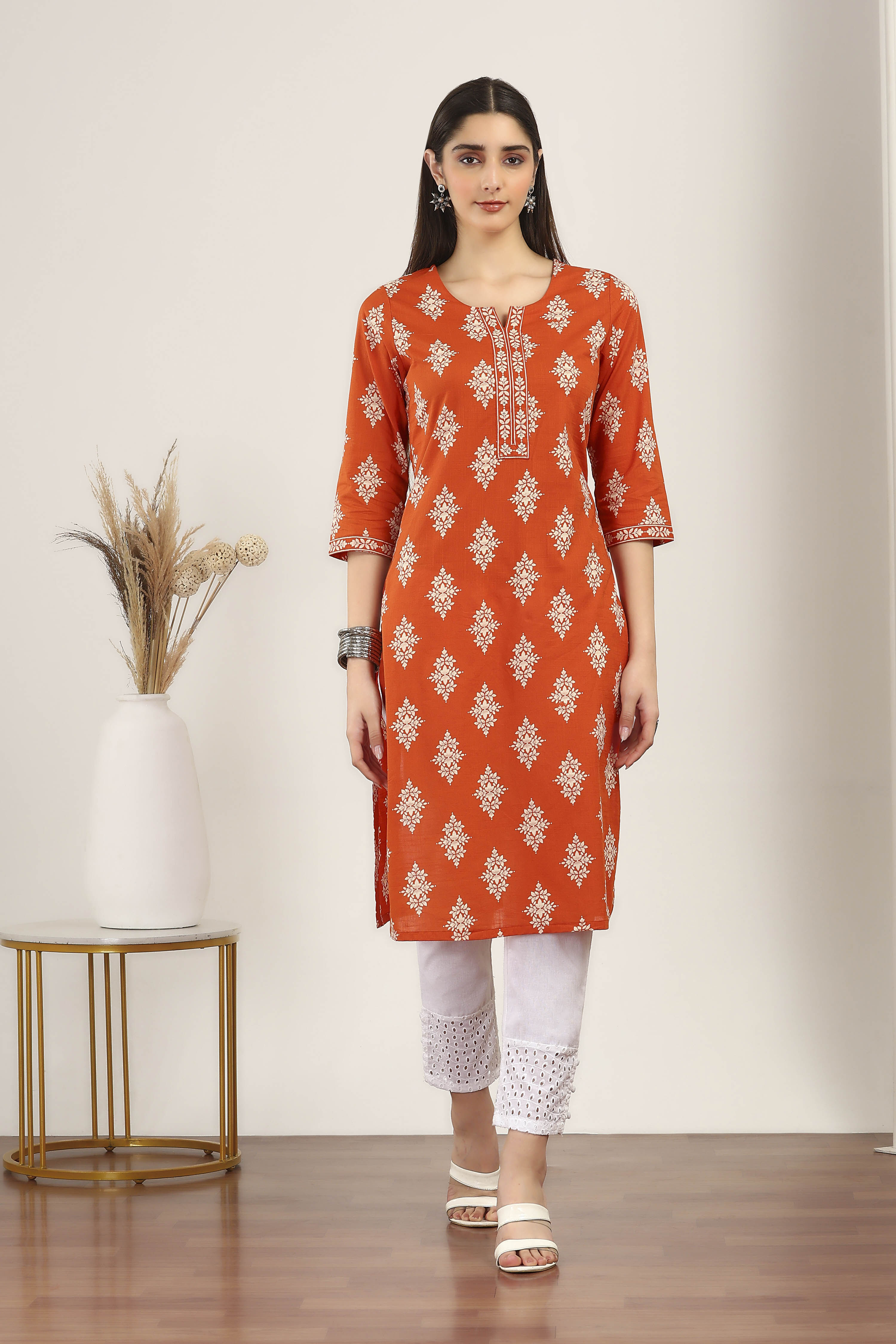 Brown Cotton Straight Kurtas image number 6