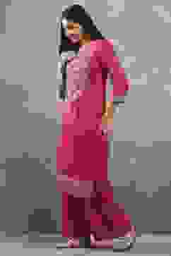 Purple Viscose Straight Kurta Pants Set image number 3