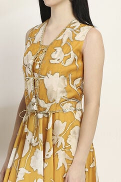 Yellow Viscose Blend Flared Dress image number 1