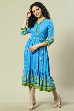 Blue LIVA Tiered Dress image number 2