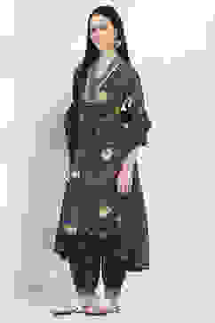 Navy Blue Cotton Floral Printed Straight Suit Set image number 3