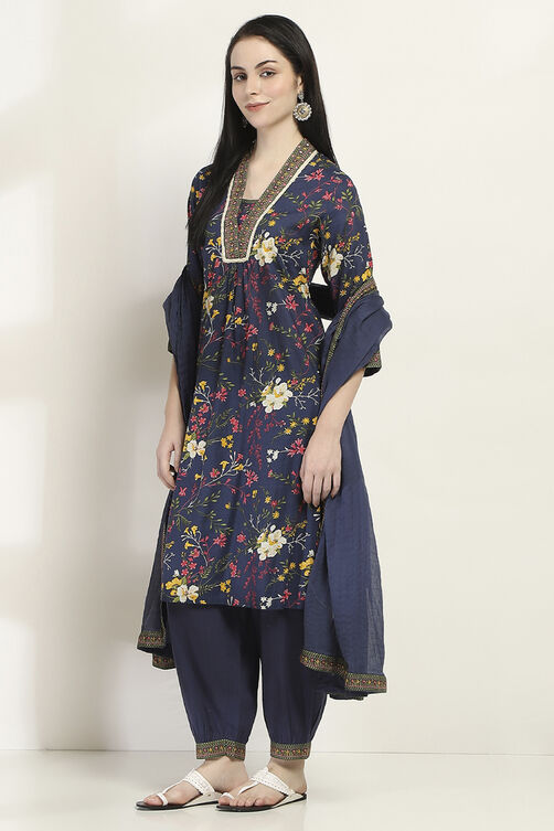 Navy Cotton Straight Set image number 3