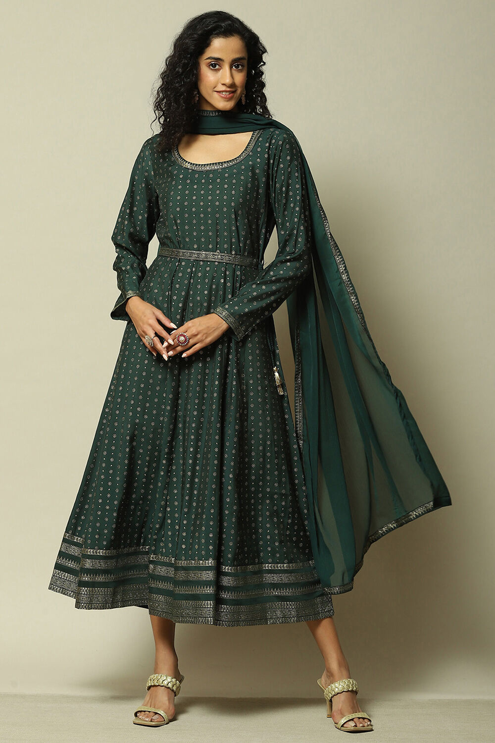 Buy Green Viscose Straight Printed Dress 3N by Rangriti