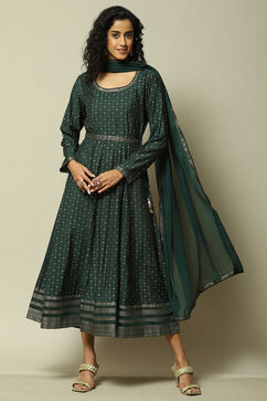 Green Viscose Straight Printed Dress image number 0