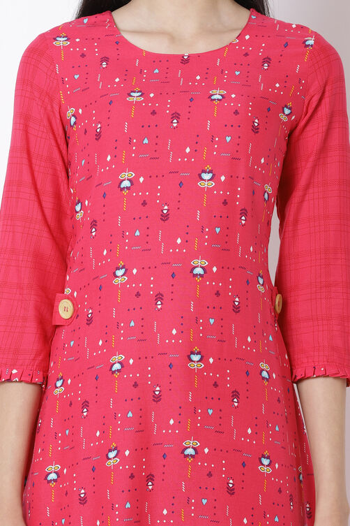 Pink Viscose A-Line Dress image number 3