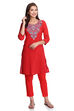 Red Straight Cambric Cotton Kurta image number 4