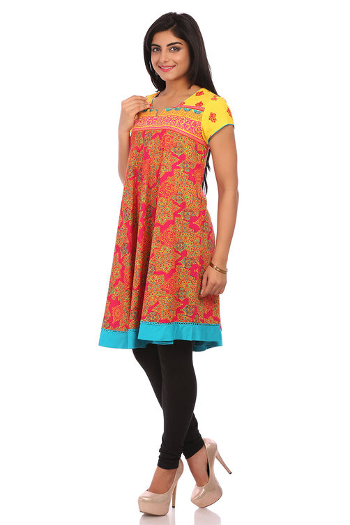 Yellow Cotton Flared Kurta image number 3