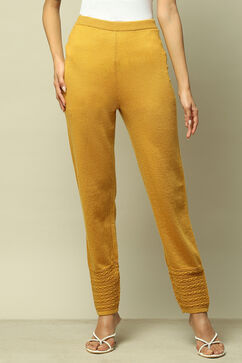 Mustard Acrylic Regular Solid Legging image number 4