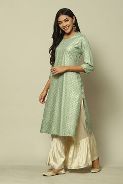 Sage Green LIVA Straight Printed Kurta image number 0