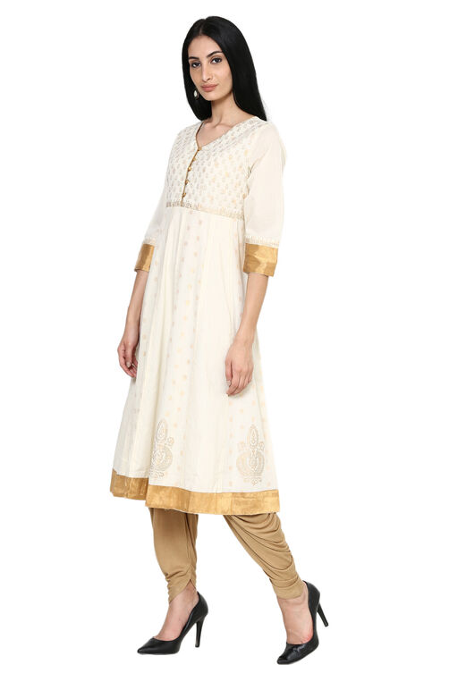 Off White Kalidar Cotton Kurta image number 2