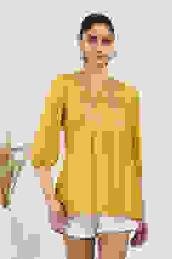 Yellow Rayon Straight Tops image number 5