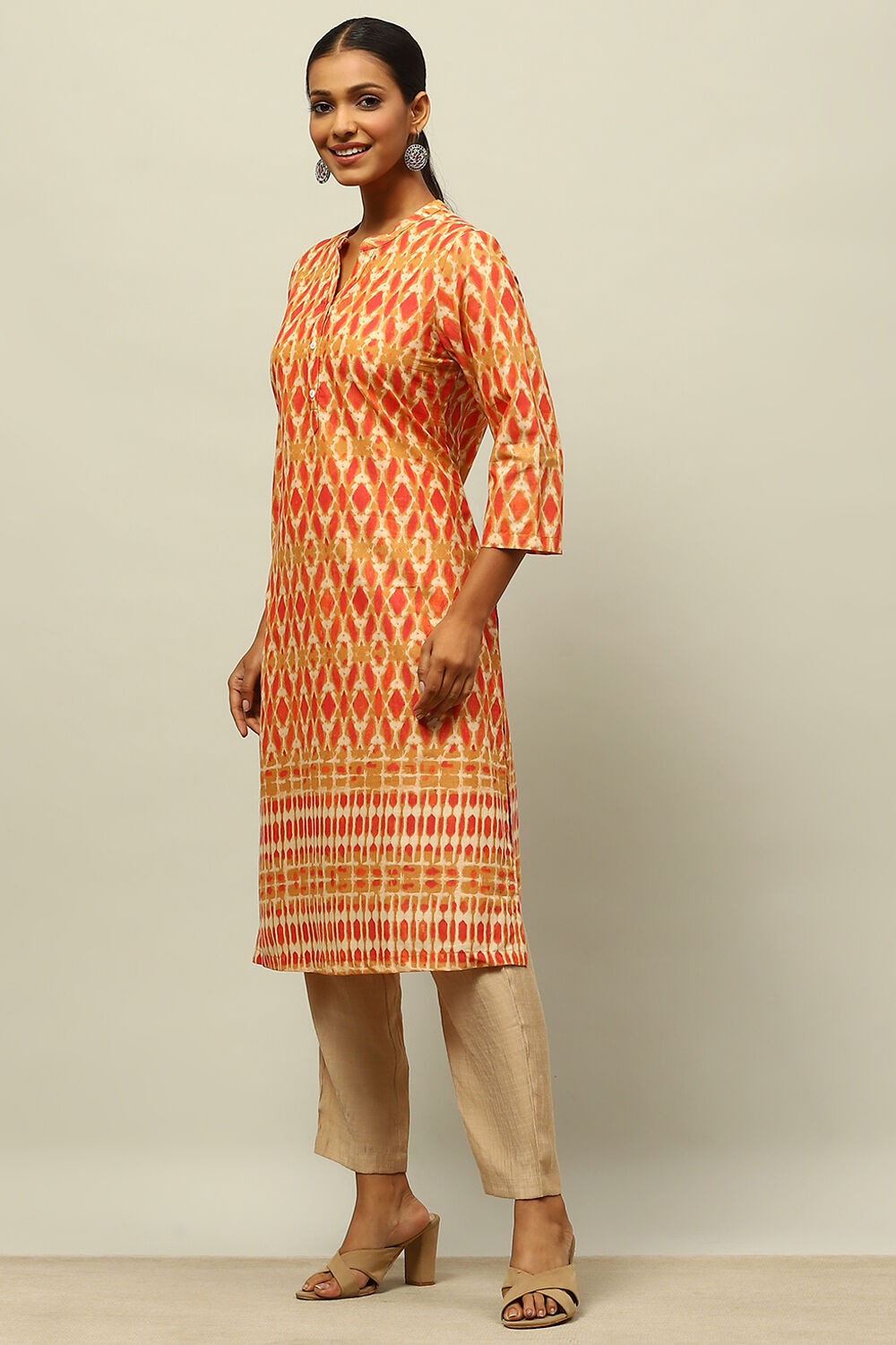 Blue Cotton Printed Straight Kurta image number 2