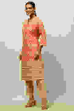 Orange Cotton Printed Straight Kurta image number 2