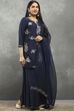 Indigo Blue Viscose Blend Printed Straight Sharara Suit Set image number 5