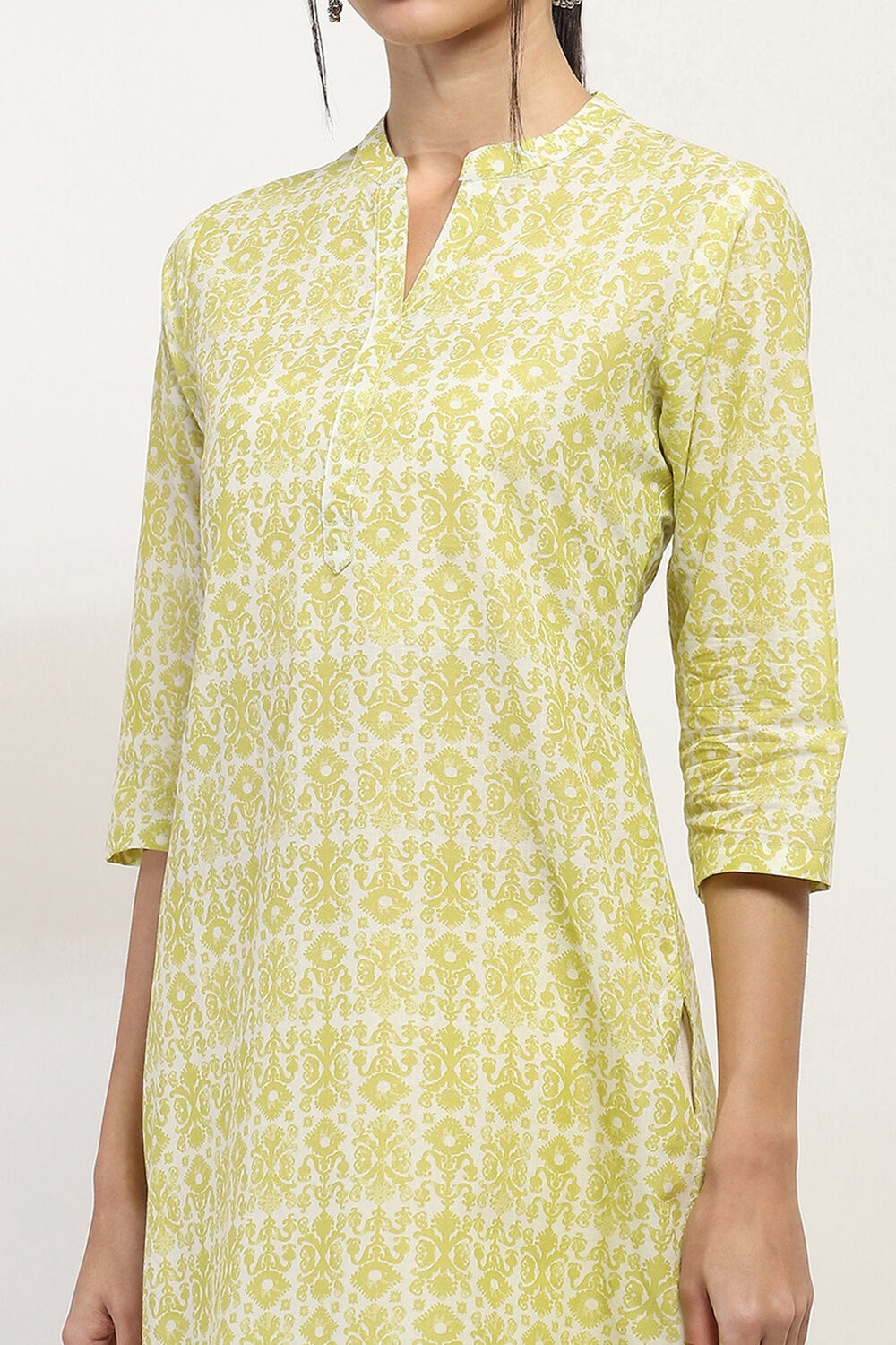 Lime Cotton Printed Straight Kurta image number 1