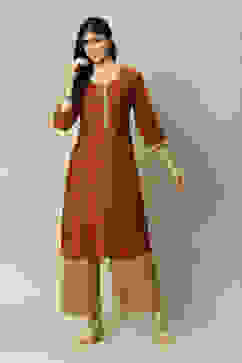 Orange LIVA Straight Printed Kurta image number 0