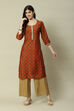 Orange LIVA Straight Printed Kurta image number 0