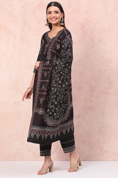 Black Art Silk Straight Suit Set image number 6