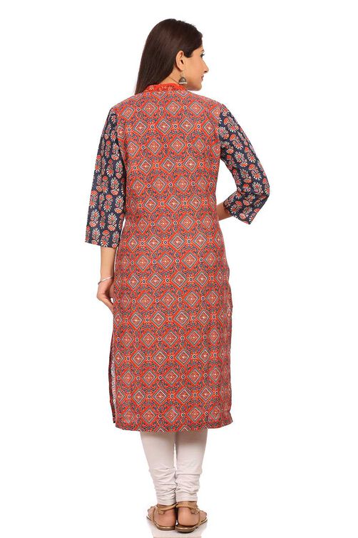Brick Red Straight Cotton Kurta image number 3