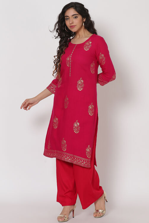 Pink Viscose Rayon Kurta image number 3