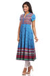 Blue Flared Cotton Kurta image number 3